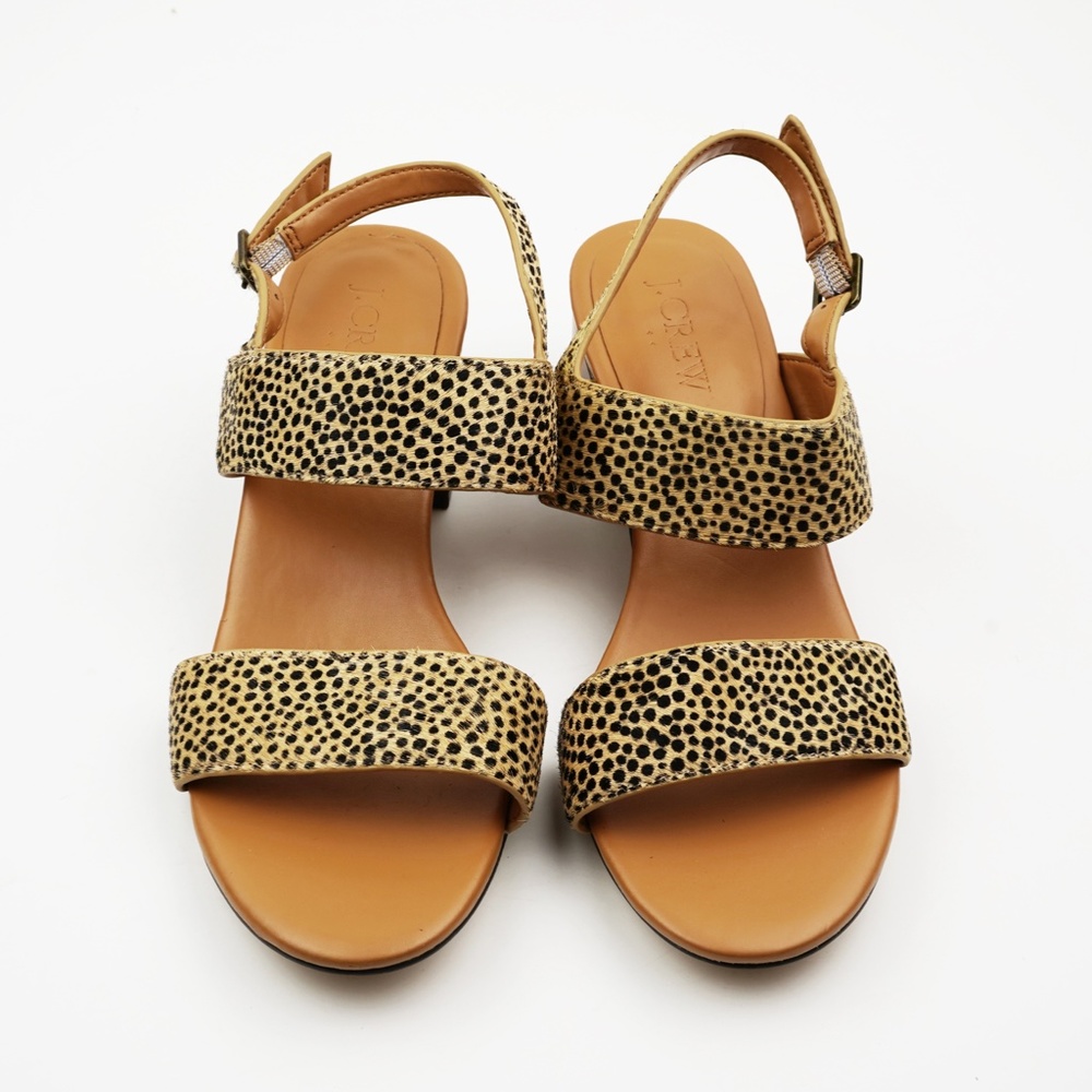 New JCREW Calf Hair Low Block-Heel Sandals - Picture 3 of 5